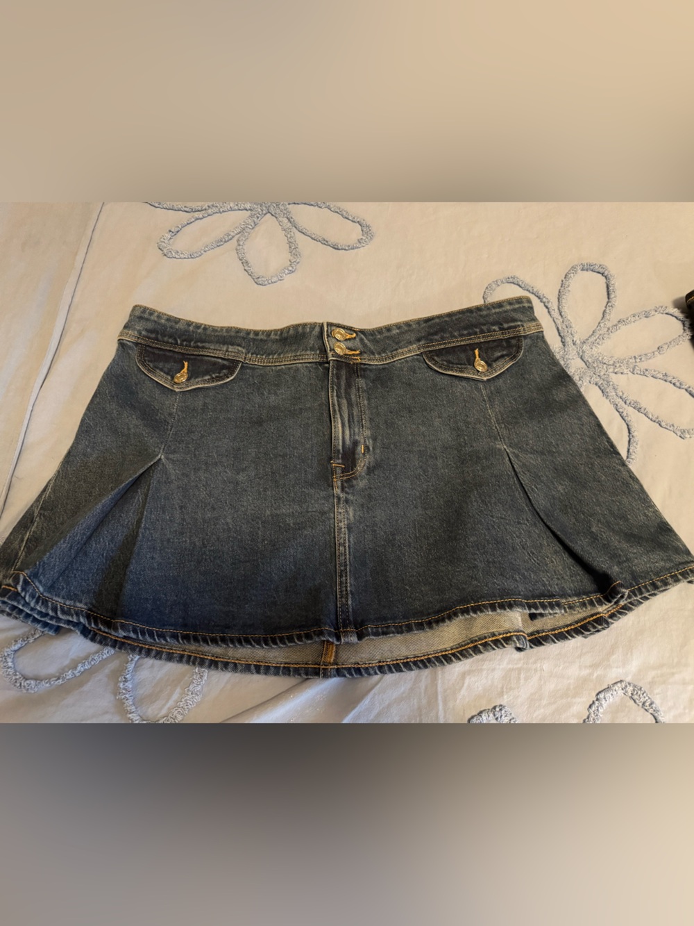 American Eagle Outfitters Dark Blue pleated Denim stretch Mini Skirt